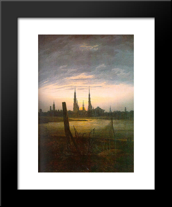 City At Moonrise 20x24 Black Modern Wood Framed Art Print Poster by Friedrich, Caspar David