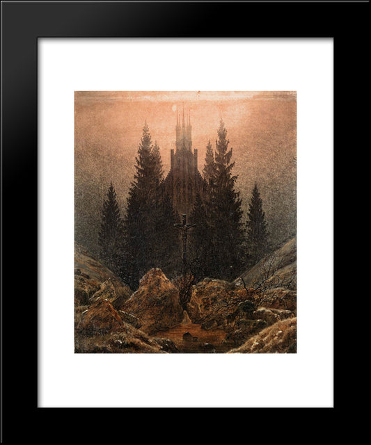 Cross And Church In The Mountains 20x24 Black Modern Wood Framed Art Print Poster by Friedrich, Caspar David