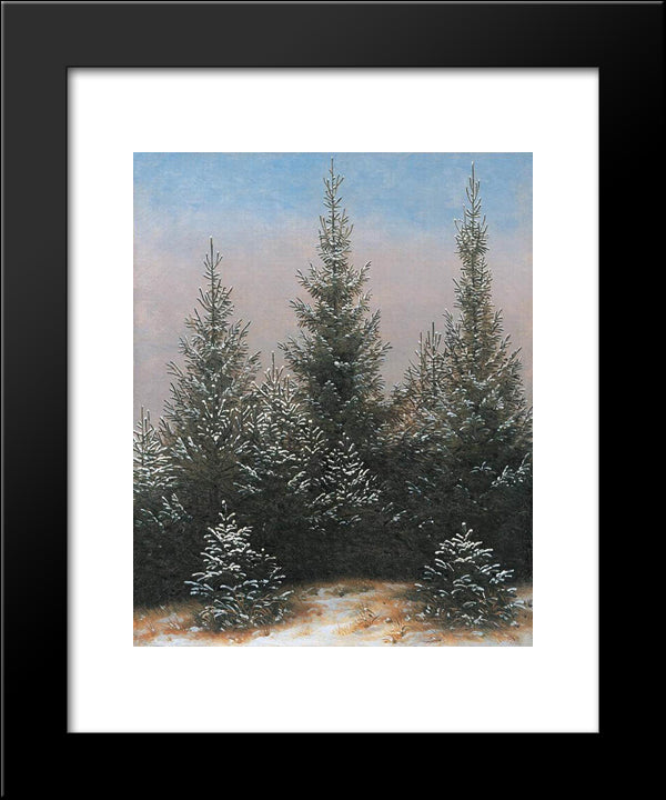 Fir Trees In The Snow 20x24 Black Modern Wood Framed Art Print Poster by Friedrich, Caspar David