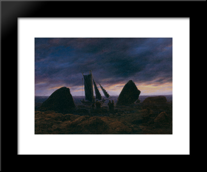 Fishing Boat Between Two Rocks On The Beach Of The Baltic Sea 20x24 Black Modern Wood Framed Art Print Poster by Friedrich, Caspar David