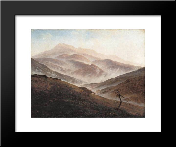 Giant Mountains Landscape With Rising Fog 20x24 Black Modern Wood Framed Art Print Poster by Friedrich, Caspar David