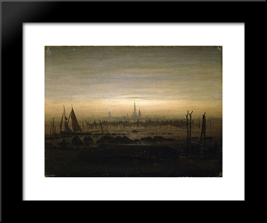 Greifswald In Moonlight 20x24 Black Modern Wood Framed Art Print Poster by Friedrich, Caspar David