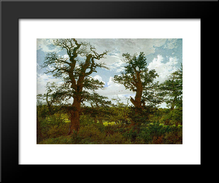 Landscape With Oak Trees And A Hunter 20x24 Black Modern Wood Framed Art Print Poster by Friedrich, Caspar David