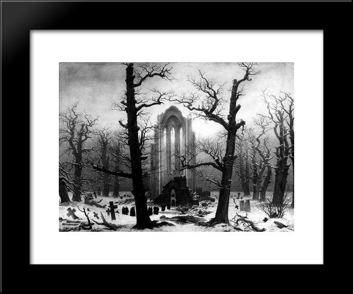 Monastery Ruins In The Snow 20x24 Black Modern Wood Framed Art Print Poster by Friedrich, Caspar David