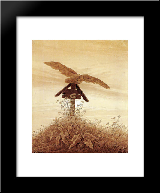 Owl On A Grave 20x24 Black Modern Wood Framed Art Print Poster by Friedrich, Caspar David