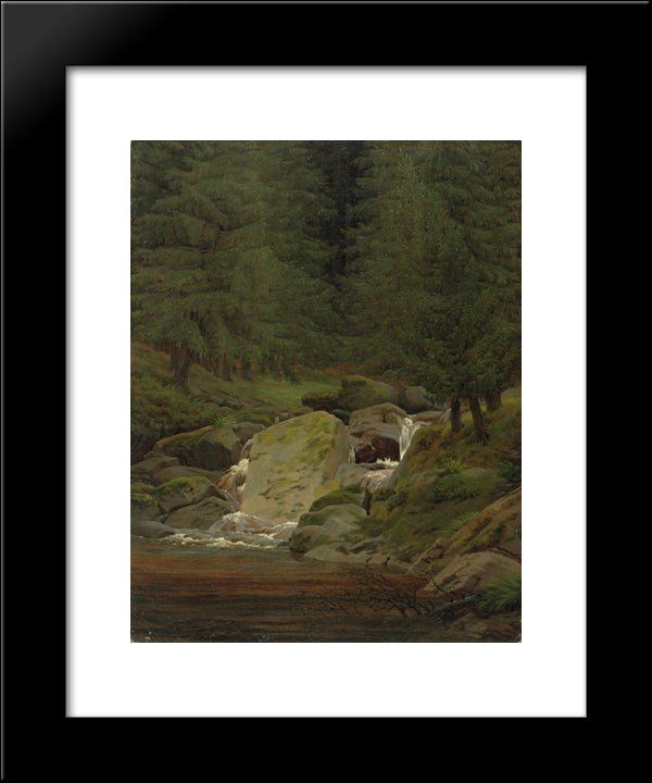 Pines At The Waterfall 20x24 Black Modern Wood Framed Art Print Poster by Friedrich, Caspar David