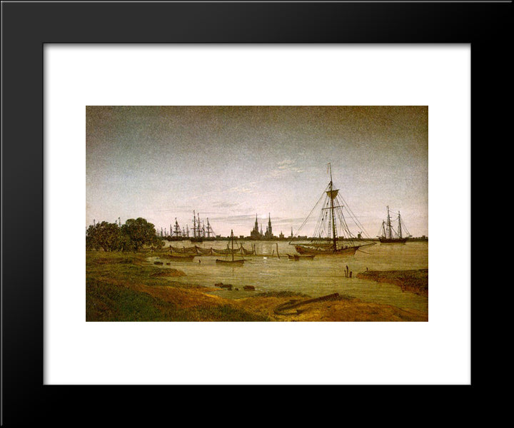 Port By Moonlight 20x24 Black Modern Wood Framed Art Print Poster by Friedrich, Caspar David