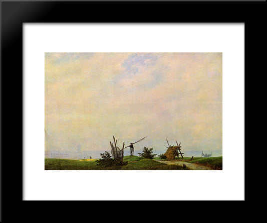 Sea Beach With Fisherman (The Fisherman) 20x24 Black Modern Wood Framed Art Print Poster by Friedrich, Caspar David