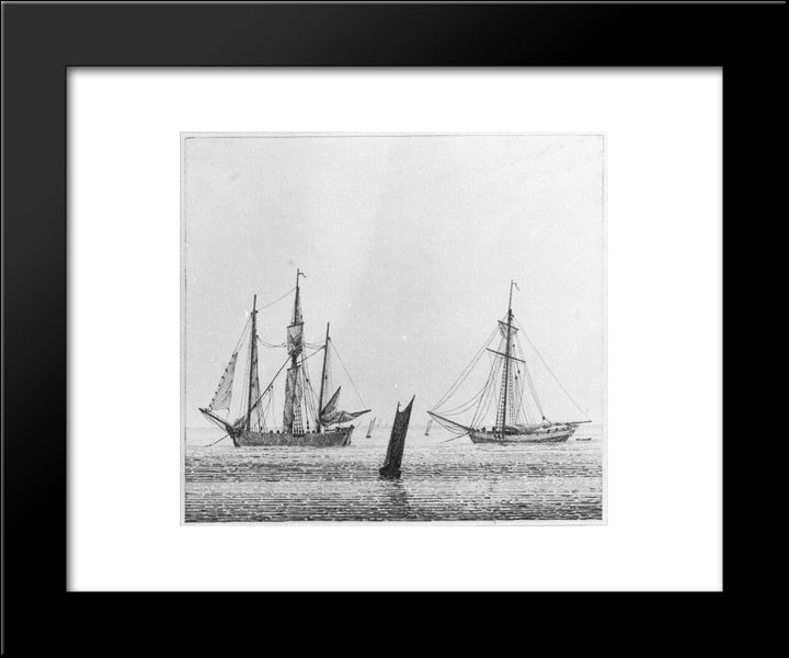 Sea With Ships 20x24 Black Modern Wood Framed Art Print Poster by Friedrich, Caspar David