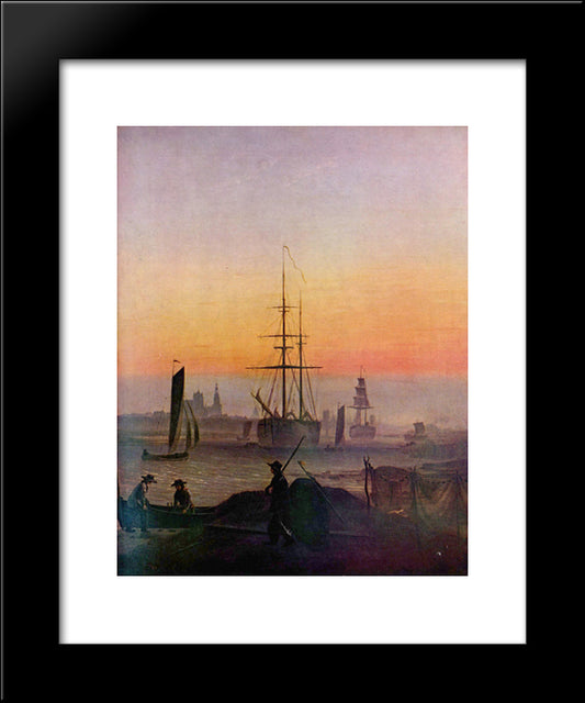 Ships At The Port Of Greifswald 20x24 Black Modern Wood Framed Art Print Poster by Friedrich, Caspar David