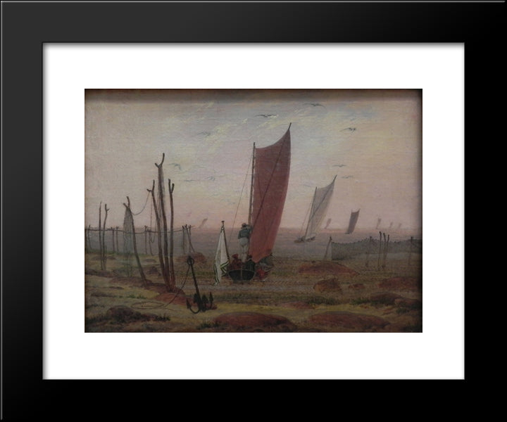 Ships Sailing Off In The Morning 20x24 Black Modern Wood Framed Art Print Poster by Friedrich, Caspar David