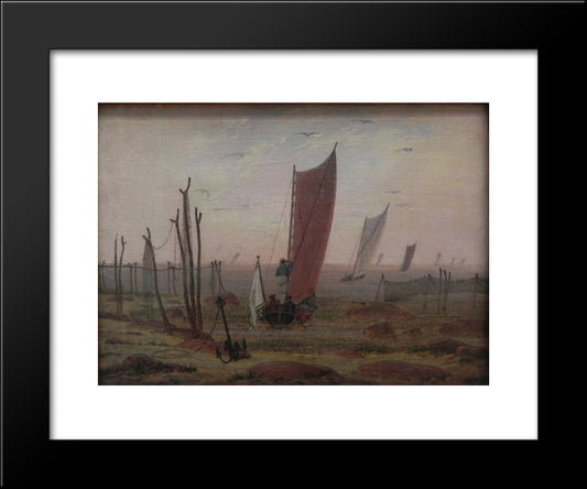 Ships Sailing Off In The Morning 20x24 Black Modern Wood Framed Art Print Poster by Friedrich, Caspar David