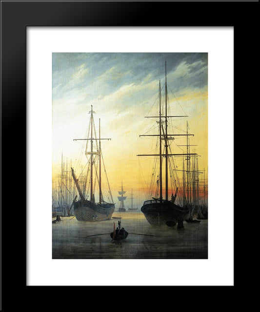 View Of A Harbour 20x24 Black Modern Wood Framed Art Print Poster by Friedrich, Caspar David