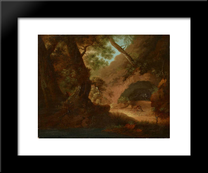 Wolves In The Forrest In Front Of A Cave 20x24 Black Modern Wood Framed Art Print Poster by Friedrich, Caspar David