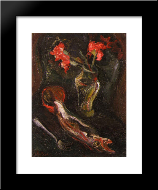 Flowers And Fish 20x24 Black Modern Wood Framed Art Print Poster by Soutine, Chaim