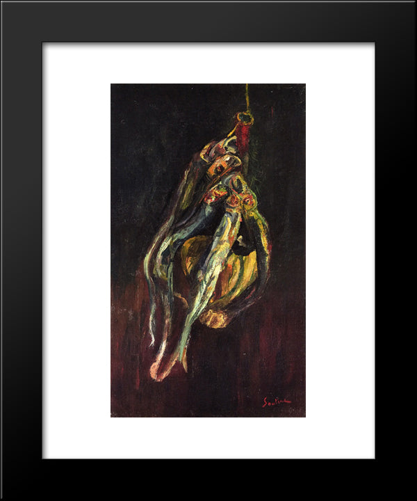 Herrings And A Bottle Of Chianti 20x24 Black Modern Wood Framed Art Print Poster by Soutine, Chaim