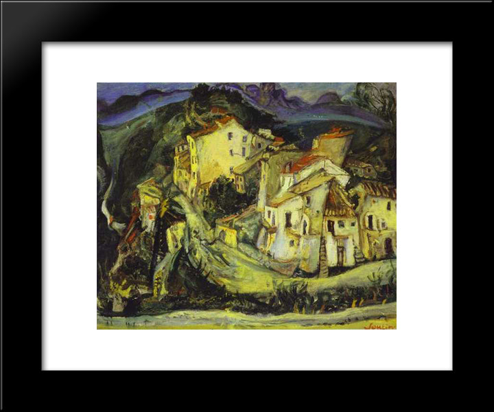 Houses Of Cagnes 20x24 Black Modern Wood Framed Art Print Poster by Soutine, Chaim