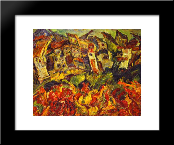 Houses With Pointed Roofs 20x24 Black Modern Wood Framed Art Print Poster by Soutine, Chaim