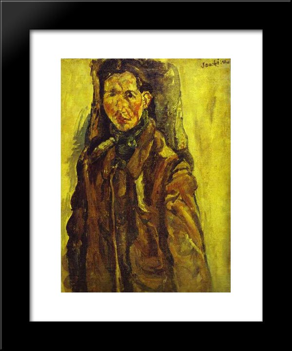 Self Portrait By Curtain 20x24 Black Modern Wood Framed Art Print Poster by Soutine, Chaim