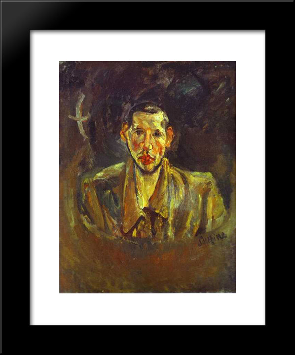 Self Portrait With Beard 20x24 Black Modern Wood Framed Art Print Poster by Soutine, Chaim