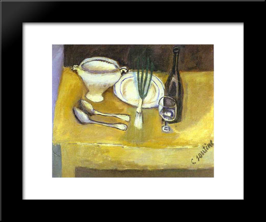 Still Life With Soup Tureen 20x24 Black Modern Wood Framed Art Print Poster by Soutine, Chaim