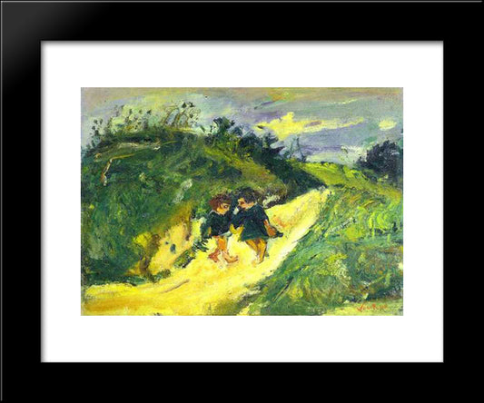 Two Children On A Road 20x24 Black Modern Wood Framed Art Print Poster by Soutine, Chaim