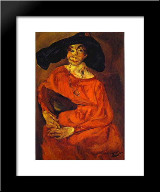Woman In Red 20x24 Black Modern Wood Framed Art Print Poster by Soutine, Chaim
