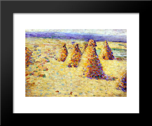 Hay Ricks In Normandy 20x24 Black Modern Wood Framed Art Print Poster by Angrand, Charles