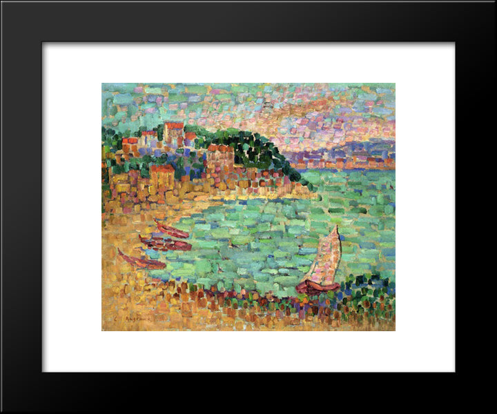 Le Petit Port 20x24 Black Modern Wood Framed Art Print Poster by Angrand, Charles