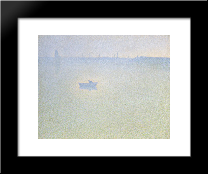 The Seine At Dawn 20x24 Black Modern Wood Framed Art Print Poster by Angrand, Charles