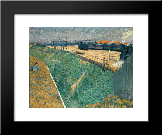 The Western Railway At Its Exit From Paris 20x24 Black Modern Wood Framed Art Print Poster by Angrand, Charles