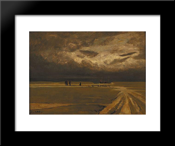 Fishermen Fleeing The Storm 20x24 Black Modern Wood Framed Art Print Poster by Cottet, Charles