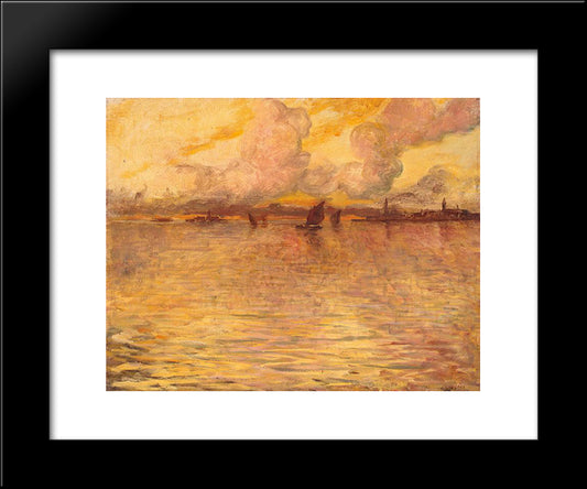 Seascape With Venice In The Distance 20x24 Black Modern Wood Framed Art Print Poster by Cottet, Charles