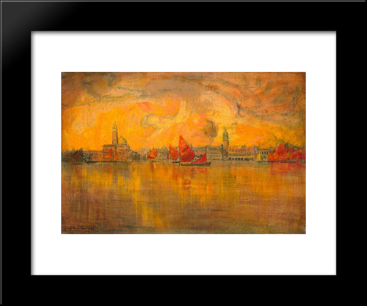 View Of Venice From The Sea 20x24 Black Modern Wood Framed Art Print Poster by Cottet, Charles