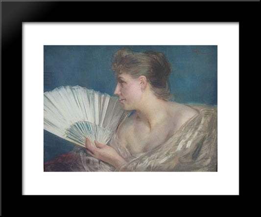Femme A L'Eventail 20x24 Black Modern Wood Framed Art Print Poster by Hermans, Charles