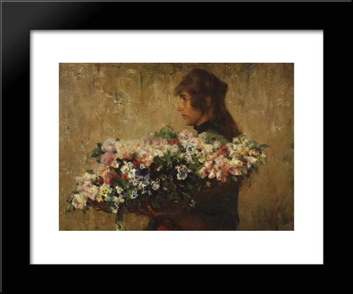 The Flower Seller 20x24 Black Modern Wood Framed Art Print Poster by Hermans, Charles