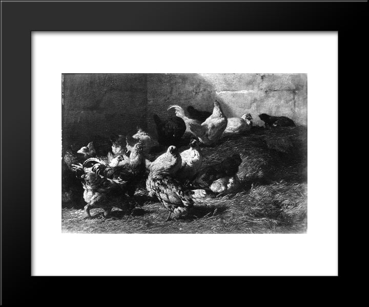 Chickens 20x24 Black Modern Wood Framed Art Print Poster by Jacque, Charles