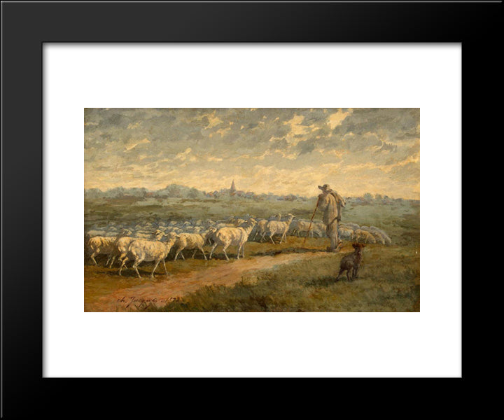Landscape With A Herd 20x24 Black Modern Wood Framed Art Print Poster by Jacque, Charles