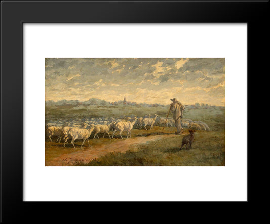 Landscape With A Herd 20x24 Black Modern Wood Framed Art Print Poster by Jacque, Charles