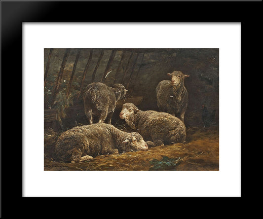 Schafe Im Stall 20x24 Black Modern Wood Framed Art Print Poster by Jacque, Charles