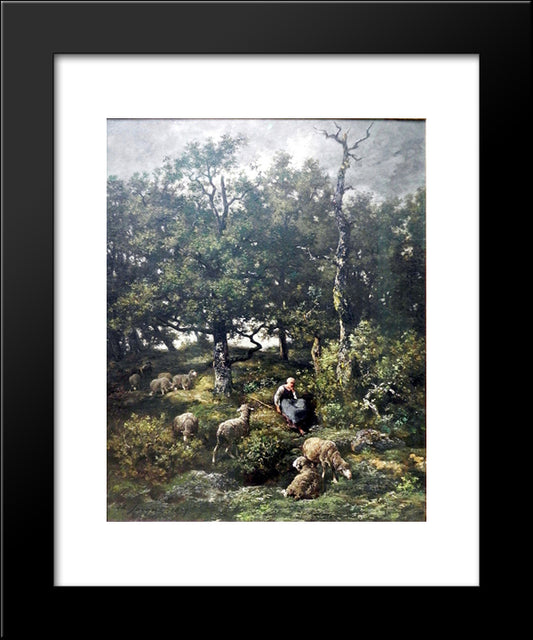 Schaferin Mit Herde 20x24 Black Modern Wood Framed Art Print Poster by Jacque, Charles