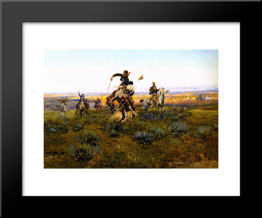 A Bad One 20x24 Black Modern Wood Framed Art Print Poster by Russell, Charles M.