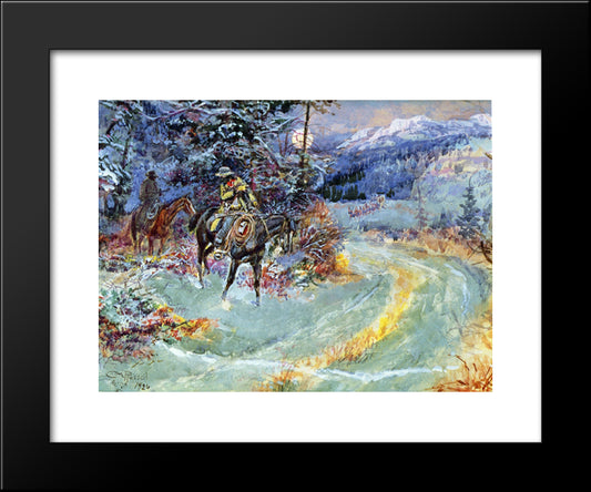 An Unscheduled Stop 20x24 Black Modern Wood Framed Art Print Poster by Russell, Charles M.