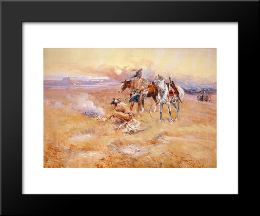Blackfeet Burning Crow Buffalo Range 20x24 Black Modern Wood Framed Art Print Poster by Russell, Charles M.