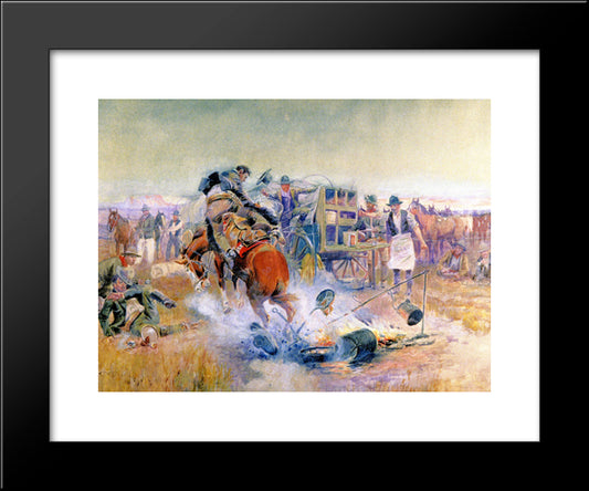 Bronc For Breakfast 20x24 Black Modern Wood Framed Art Print Poster by Russell, Charles M.