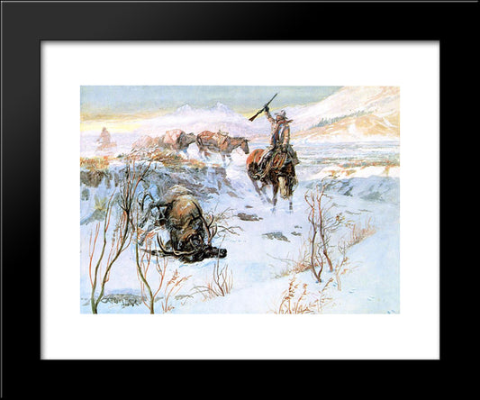 Christmas Dinner For The Men On The Trail 20x24 Black Modern Wood Framed Art Print Poster by Russell, Charles M.