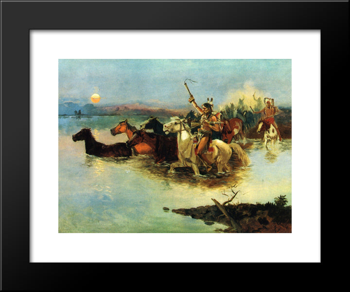 Crossing The Range 20x24 Black Modern Wood Framed Art Print Poster by Russell, Charles M.