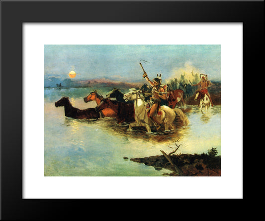 Crossing The Range 20x24 Black Modern Wood Framed Art Print Poster by Russell, Charles M.