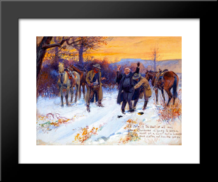 Fleecing The Priest 20x24 Black Modern Wood Framed Art Print Poster by Russell, Charles M.