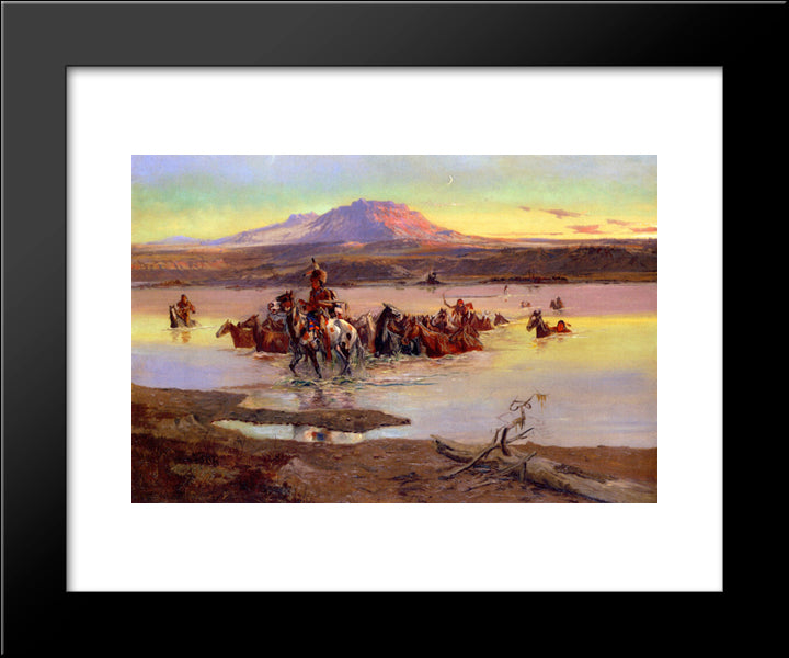 Fording The Horse Herd 20x24 Black Modern Wood Framed Art Print Poster by Russell, Charles M.